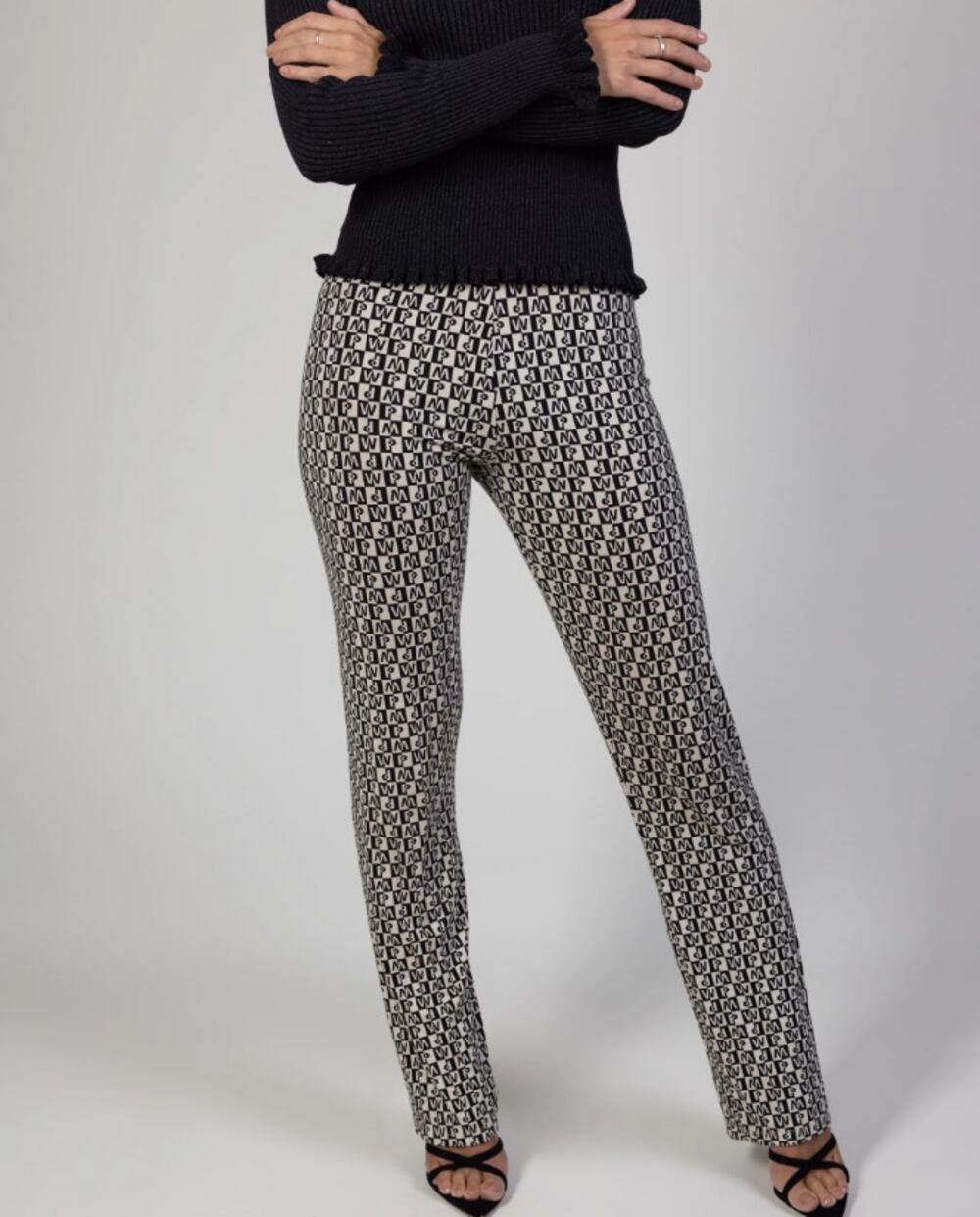 Paloma Wool Women's Black and White Checkered Monogram Flowy Stretchy Pants